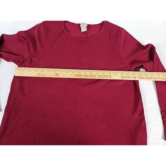 Chicos Pullover Sweater Sz2 L Red Burgundy Long Sleeve Ribbed Cuff Buttons Round - Picture 5 of 11